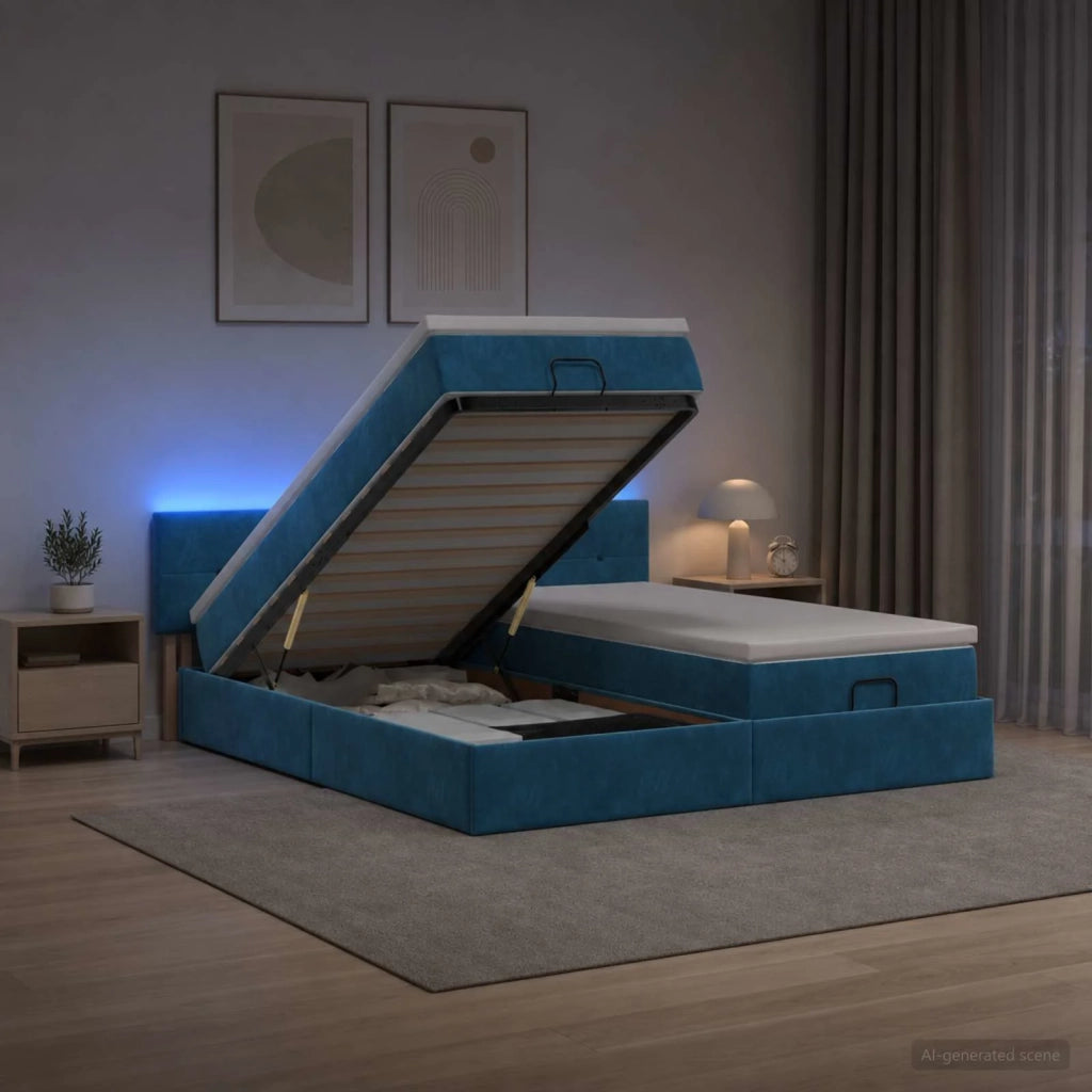 Letto Ottomano con Materasso e LED Blu scuro 180 x 200 cm 3457336