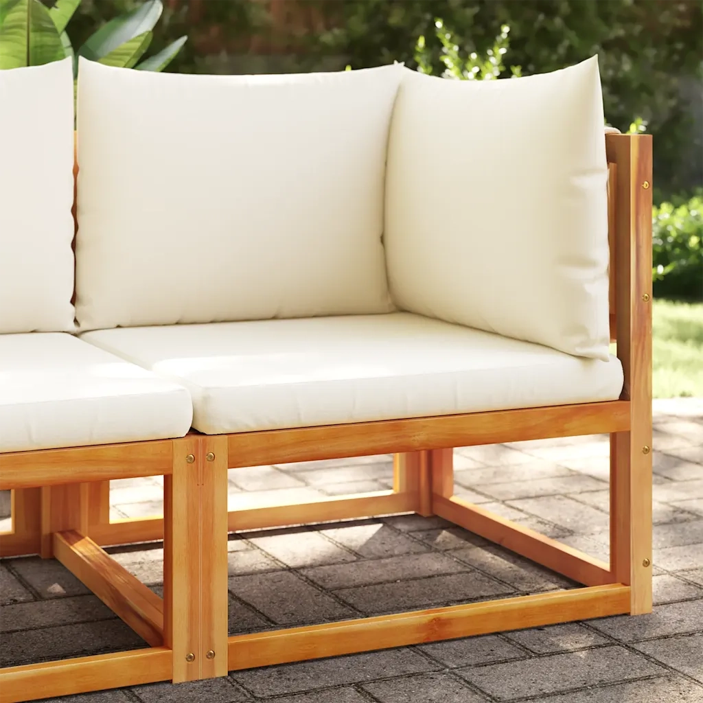 Divano da giardino angolare con cuscini in legno di acacia e corda 4008164