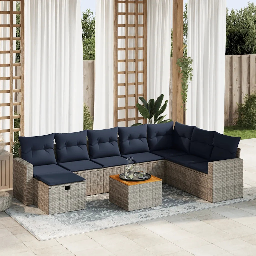 Set Divano da Giardino 9 pz con Cuscini Grigio in Polyrattan 3325806
