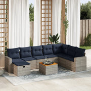 Set Divano da Giardino 9 pz con Cuscini Grigio in Polyrattan 3325806