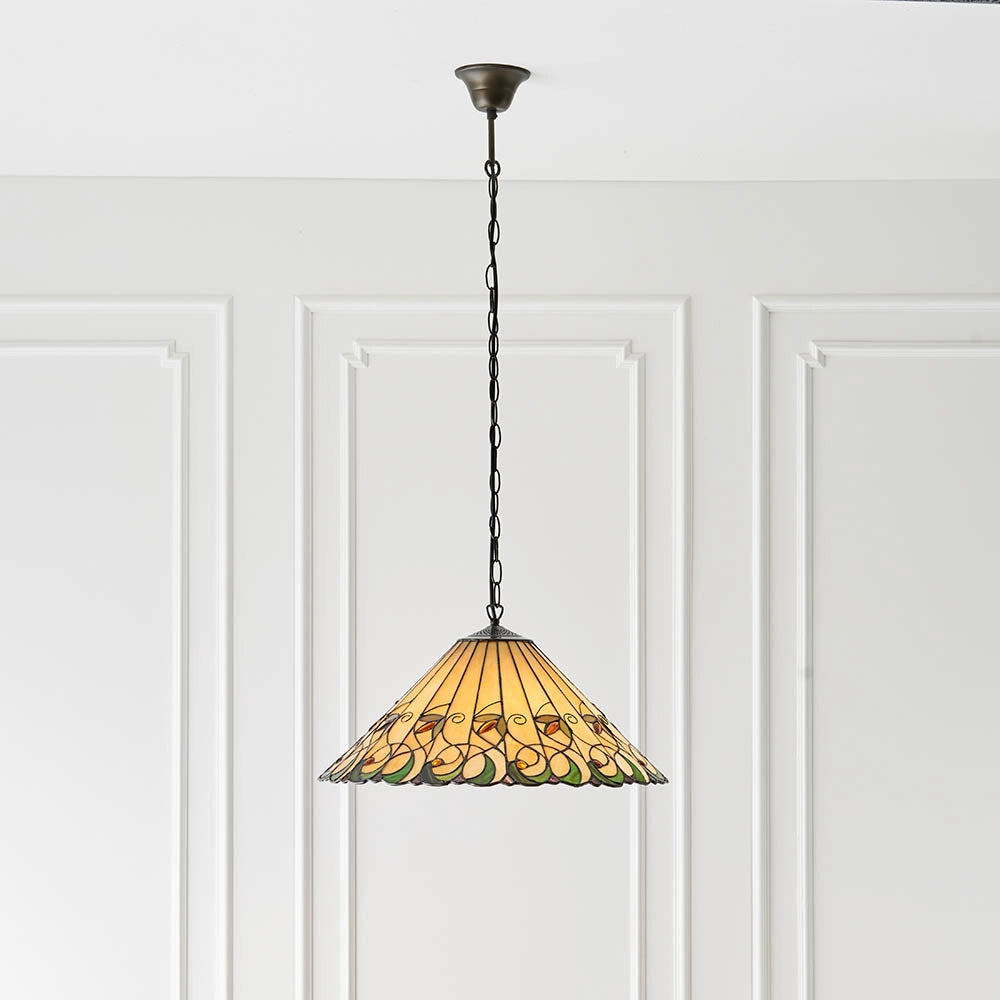 Lampada a sospensione Tiffany Jamelia vetro ambra 3xE27