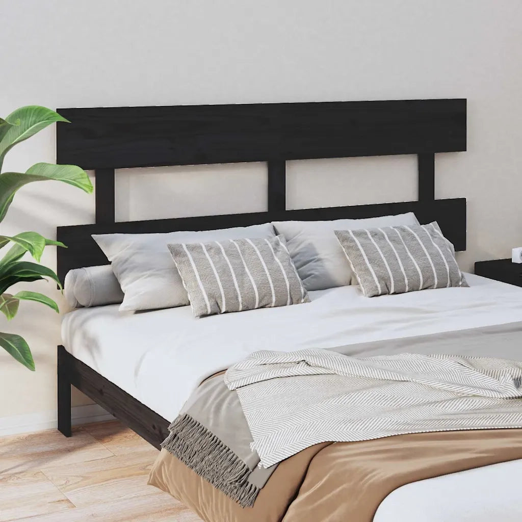 Testiera | Testata per Letto Nera 164x3x81 cm in Legno Massello di Pino