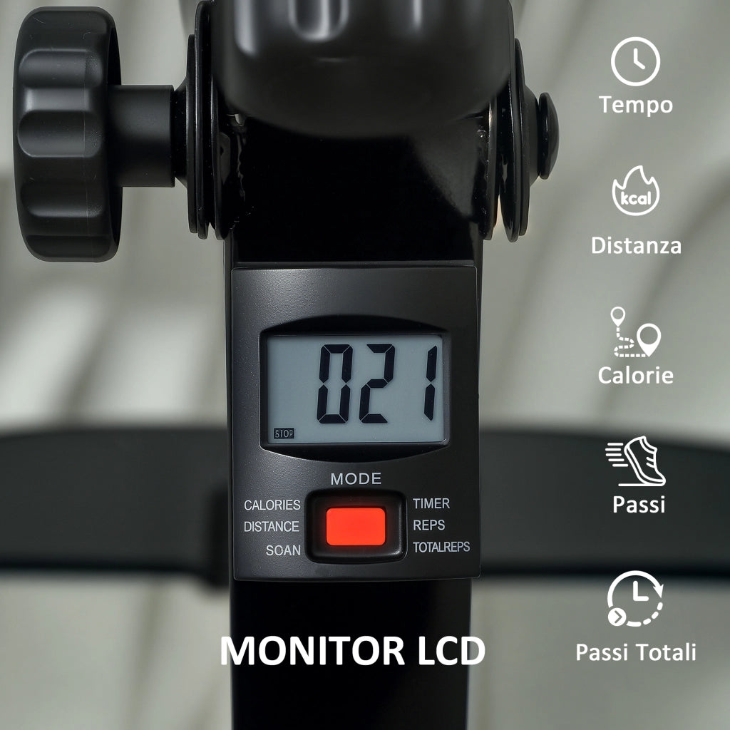 Cyclette per Riabilitazione Gambe e Braccia Design Pieghevole con Schermo LCD in Acciaio Nero