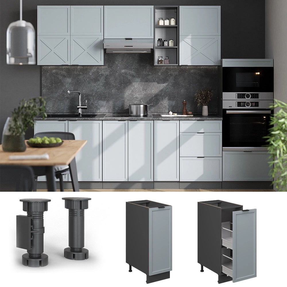 Armadio cucina dispensa alto Fame-Line Blu-grigio chiaro/Antracite 30 cm senza piano di lavoro Vicco