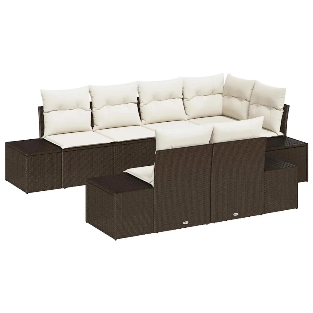Set Divano da Giardino 7 pcs Marrone e crema Poly Rattan