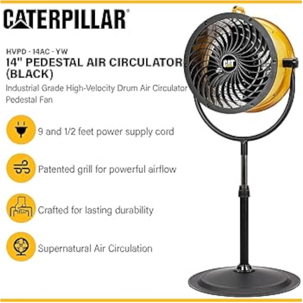 Ventilatore a Piantana Ø 35 cm HVPD-14AC Caterpillar – 105W, 4 Velocità, Flusso Aria 2350 CFM, Altezza 130 cm, Silenzioso 65 dB, Struttura Robusta e Stabile