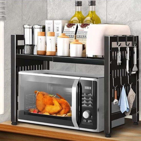 Pannello magnetico espandibile - organizzatore cucina con ganci di appoggio - 1 pezzo - nero