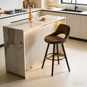 Sgabello da bar moderno in tessuto e legno massello, colore marrone scuro, con schienale, altezza seduta 68 cm, portata 100 kg