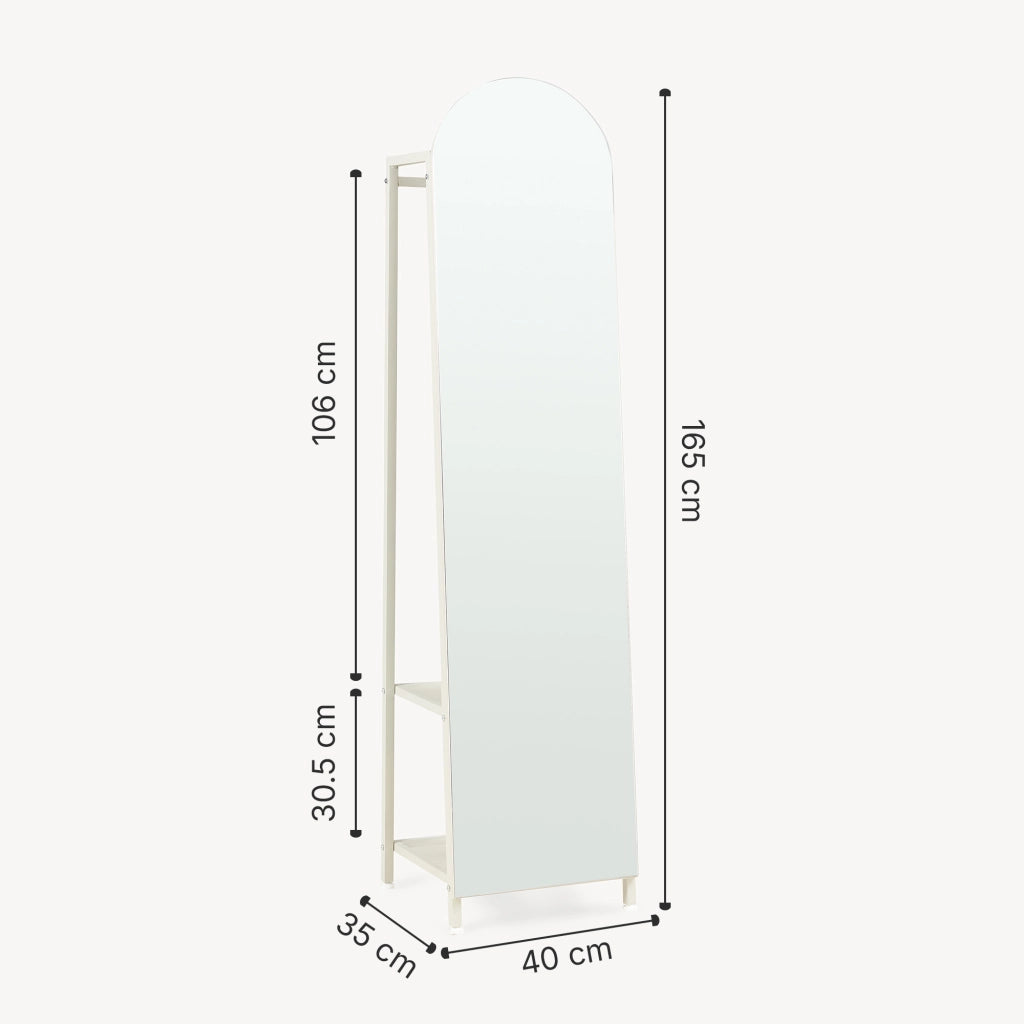 Specchio da Terra Frenraby con Appendiabiti e Ripiani 165 x 40 x 35 cm - Avena Oatmeal [en.casa]