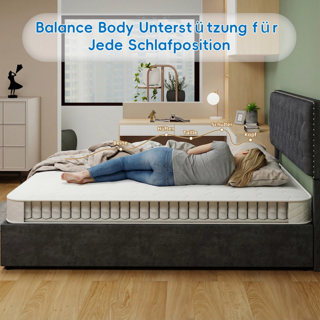 Materasso con molle insacchettate e memory foam; tessuto tecnico 3D; bianco