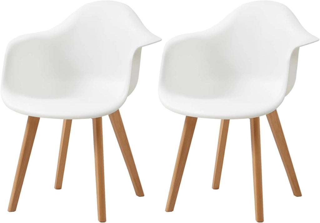 GrandCA HOME Set di 2 Sedie da Sala da Pranzo Sedie da Salotto con Schienale in PP e Bacrest, Poltrone d'accento con Gambe in Legno Massello di Faggio, Bianco