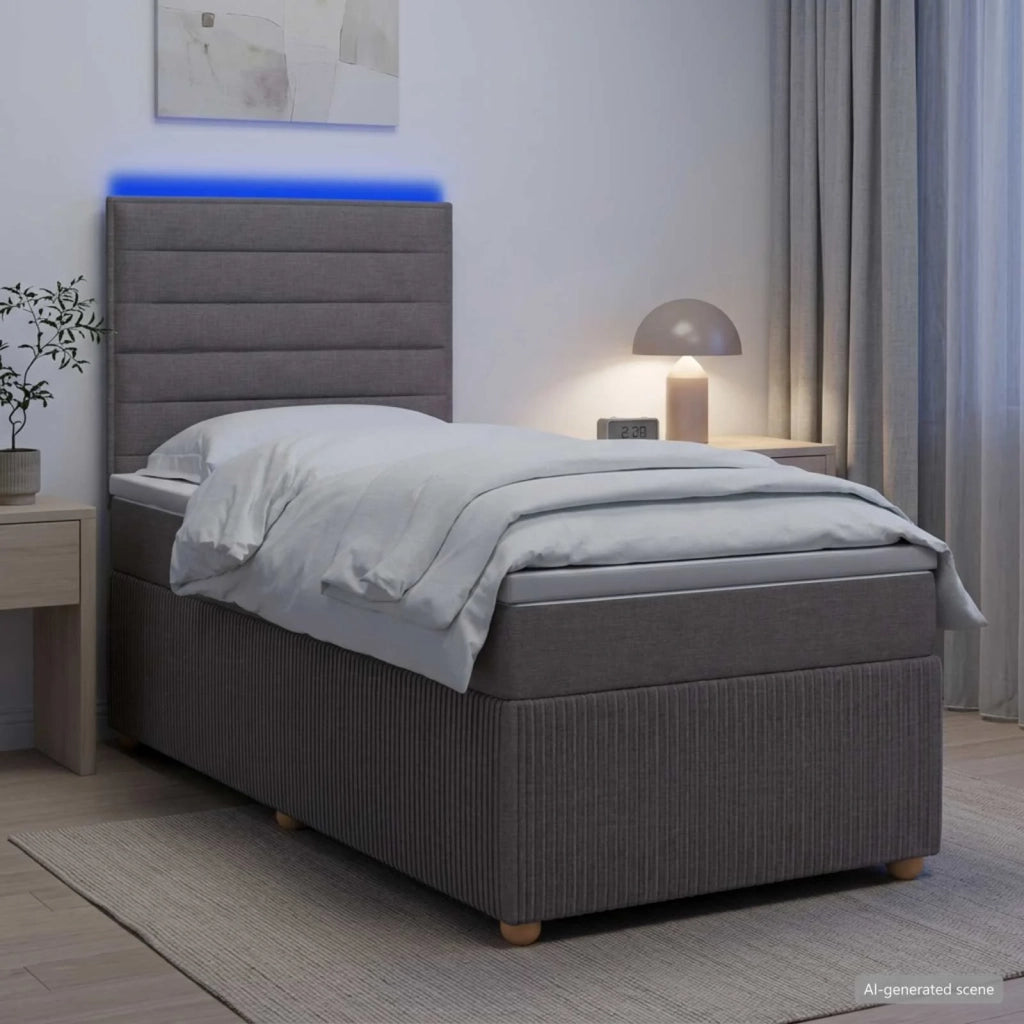 Letto Box Spring LED con Materasso Tortora 90 x 190 cm Tessuto 3455745