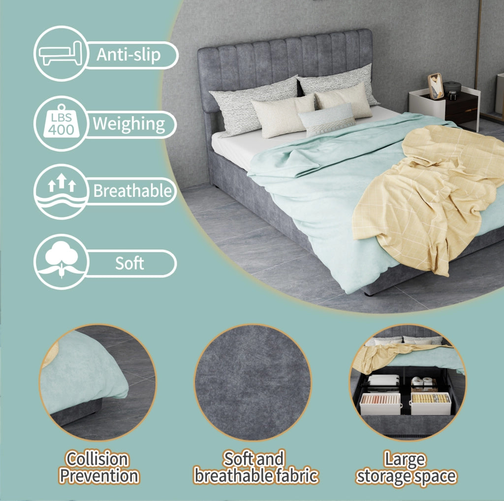 Struttura letto 140 x 200 cm in velluto e metallo; grigio