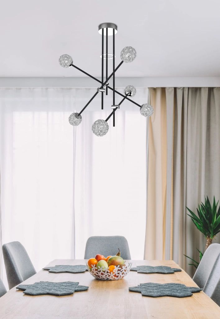 Lampadario Candellux Paksos cristallo nero 6xG9 moderno IP20