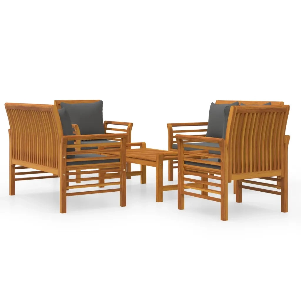 Set Salotto da Giardino 5 pz con Cuscini Legno Massello Acacia