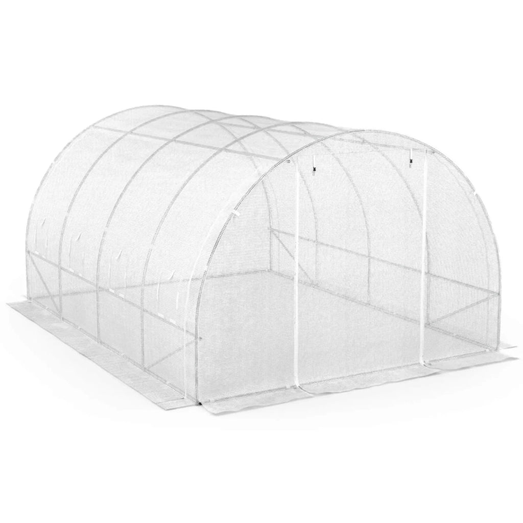 IDMarket - Serra da giardino a tunnel da 12 m² (4 x 3 x 2 m) in acciaio zincato + telo anti-UV con porta e finestre ZEBRA bianche per tutte