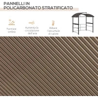 Gazebo per Barbecue con Tetto e 2 Ripiani Portaoggetti, in Metallo e PC, 240x150x230cm, Grigio Scuro
