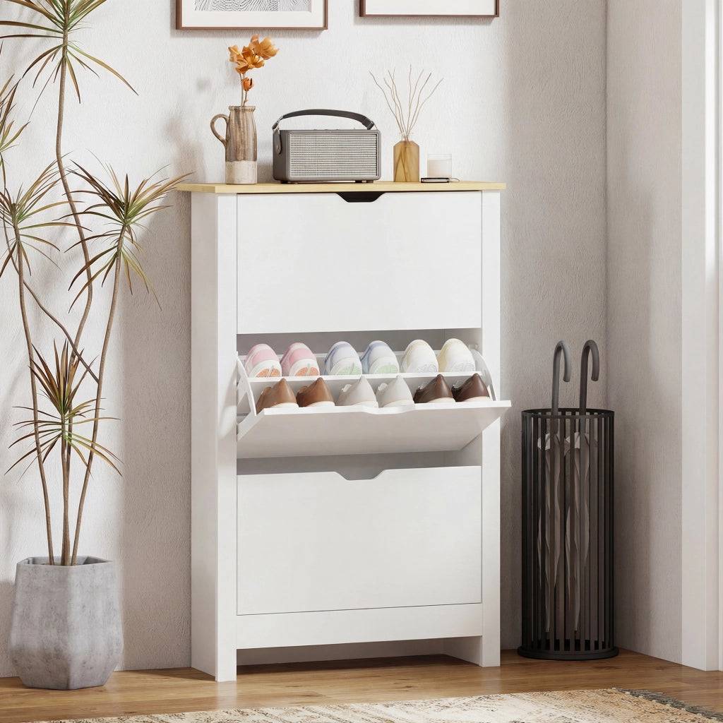 Armadio per scarpe con 3 ante ¨C zephmum ¨C bianco e marrone 72x26x112 cm