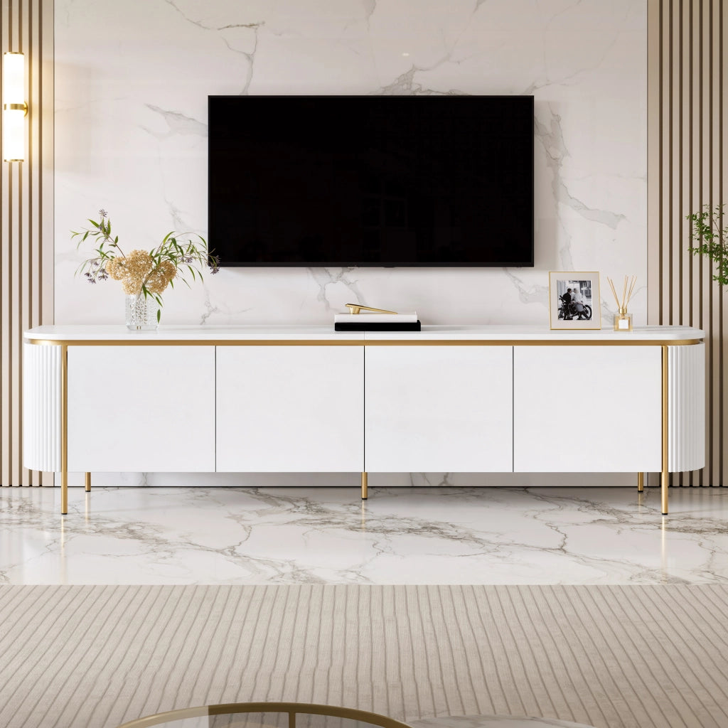 Mobile porta TV 180x38x46 cm con sei ante e passacavi in MDF bianco