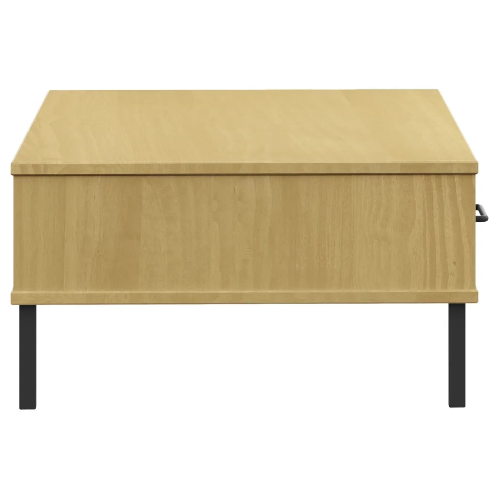 Tavolino Salotto-Tavolino da soggiorno-Tavolo Gambe Metallo Marrone Legno Massello Pino OSLO