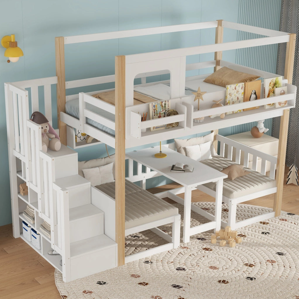 Letto a soppalco per bambini 90x200 cm con scrivania pieghevole e scala contenitore