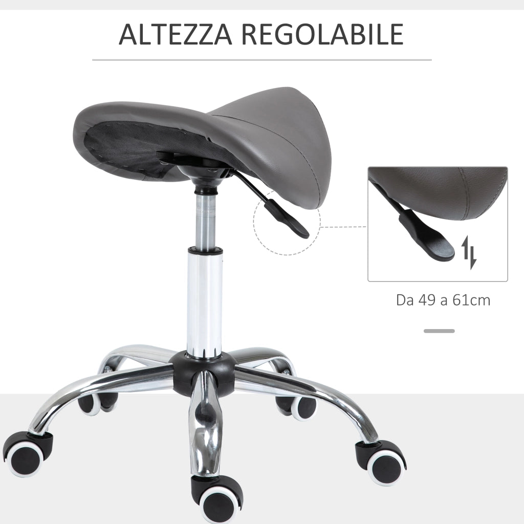 EasyComfort Sgabello da Lavoro a Sella con Ruote e Altezza Regolabile per Negozi Parrucchiere e Tattoo, 52x53x49-61cm Grigio