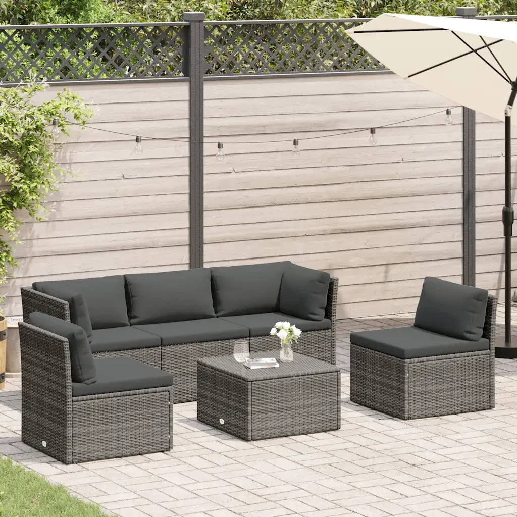 Set Divani da Giardino 4 pz con Cuscini in Polyrattan Grigio 44723