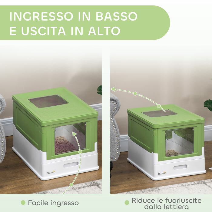 Lettiera per Gatti Chiusa 47,5x35,5x36,7 cm con Vassoio Estraibile e 2 Porte in PP Verde Chiaro
