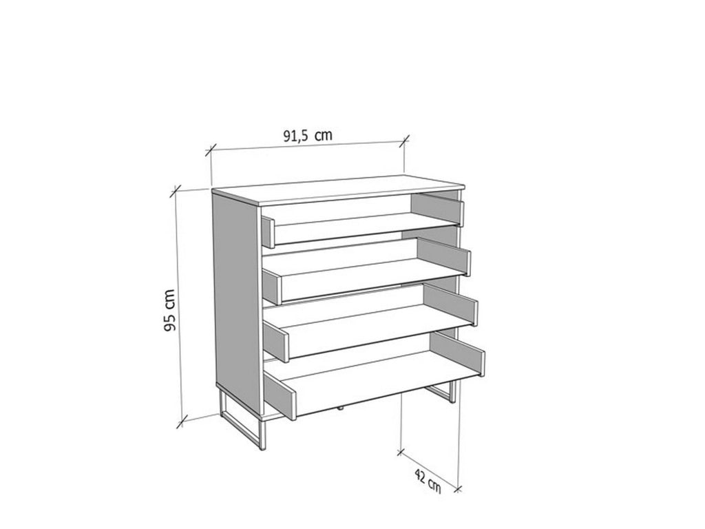 Porzio, Cassettiera 4 Cassetti, 91.5x42x95h cm Marrone Rovere Nodi
