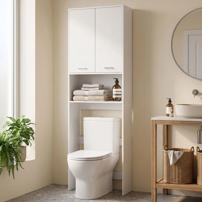 Mobile da bagno salvaspazio con 2 ante e vano aperto - per lavatrice o WC - 66x24x191 cm