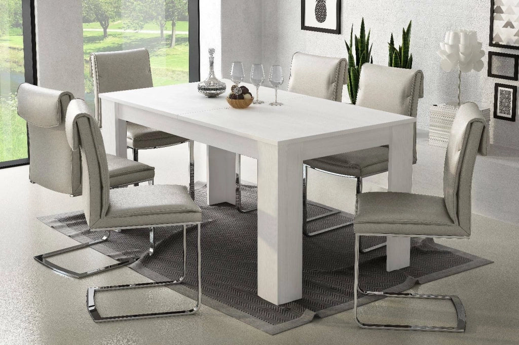 Tavolo allungabile Artino, Tavolo da pranzo estensibile, Consolle multiuso con allunghe, Cm 140x88h75, Bianco