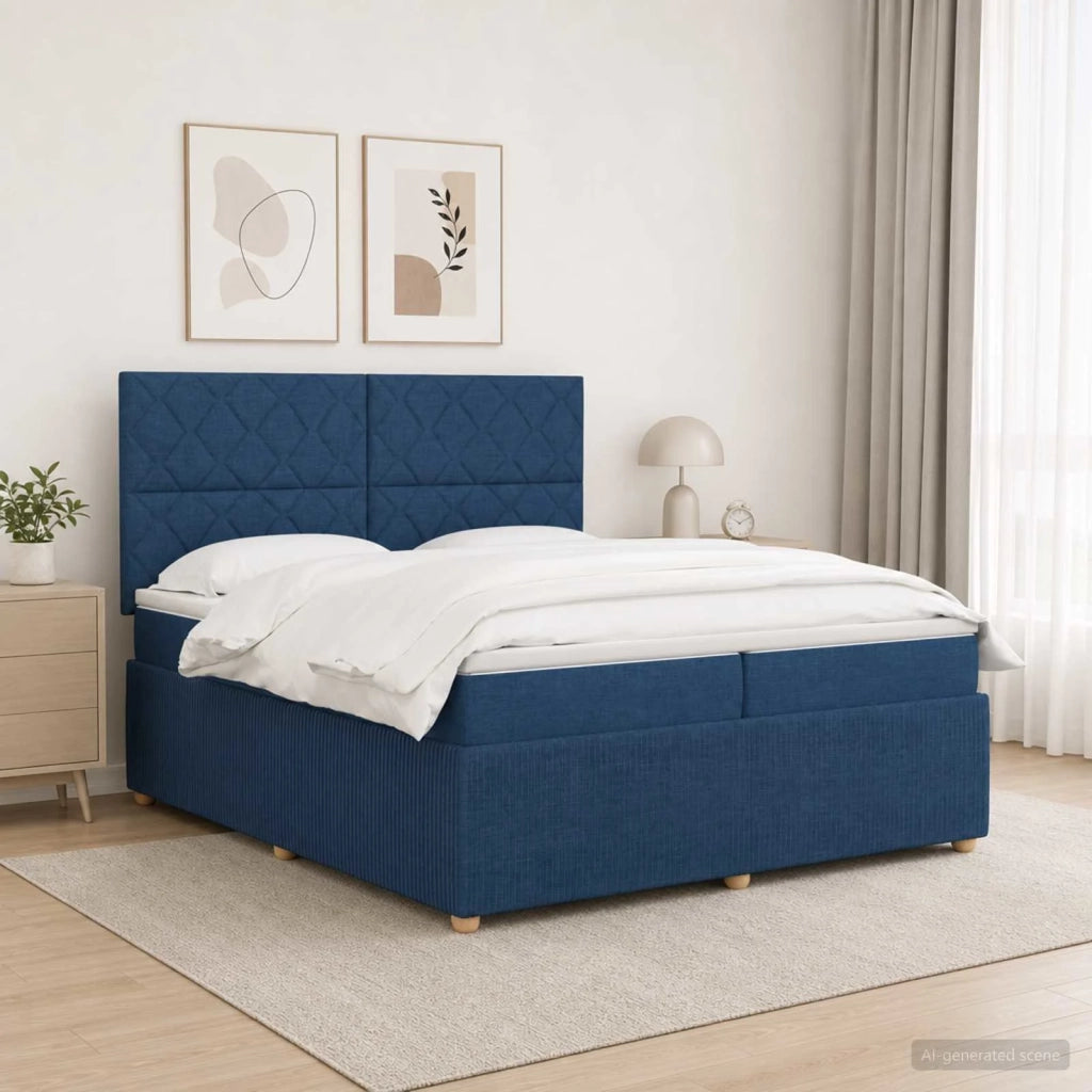 Letto Box Spring LED con Materasso Blu 200 x 200 cm Tessuto 3455950