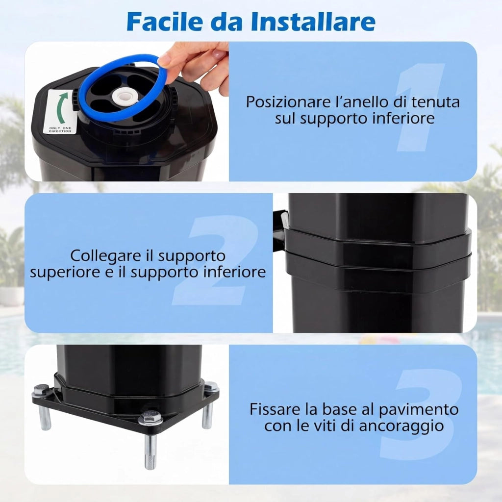 Doccia Solare da Giardino 35L con Soffione Girevole, Doccino e Rubinetto, Doccia da Esterno con Attacco per Tubo, Vassoio Portaoggetti e Copertura Protettiva, Fino a 60°C (Modello 3)