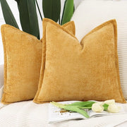 Set di 2 cuscini di stile con frange in chenille e flanella per salotto e camera da letto, giallo, 50 x 50 cm