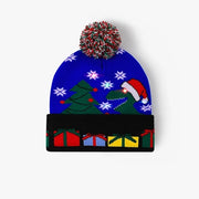 Cappello di lana con luci LED, cappello illuminato di Natale con fiocchi di neve e renne, cappello di Natale per autunno/inverno (dinosaurus blu).