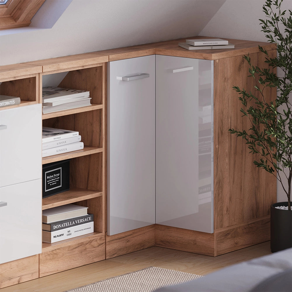 Mobile sottotetto Mobile angolare Rion Bianco lucido/Rovere dorato 75.6 x 83.8 cm con 1 porta Vicco