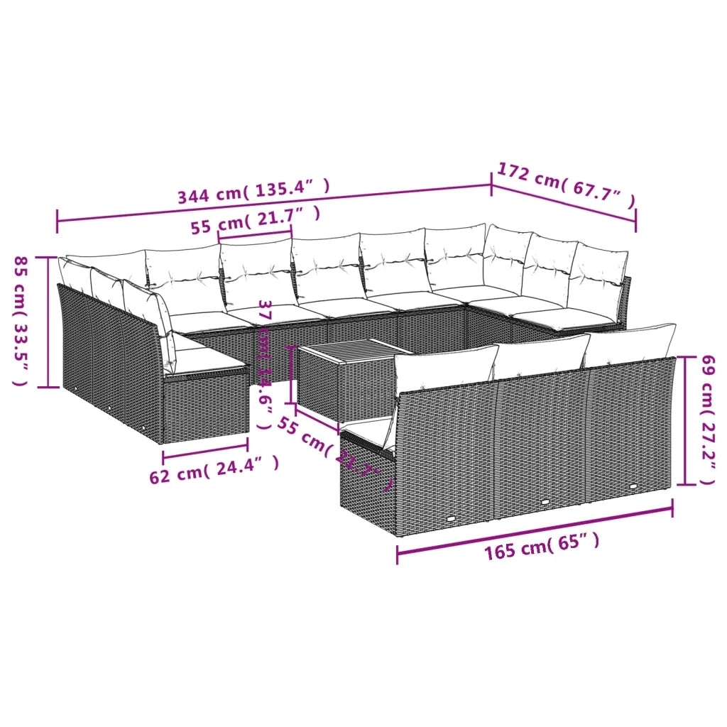 Set Divano da Giardino 14 pz con Cuscini Beige Misto Polyrattan 3256234