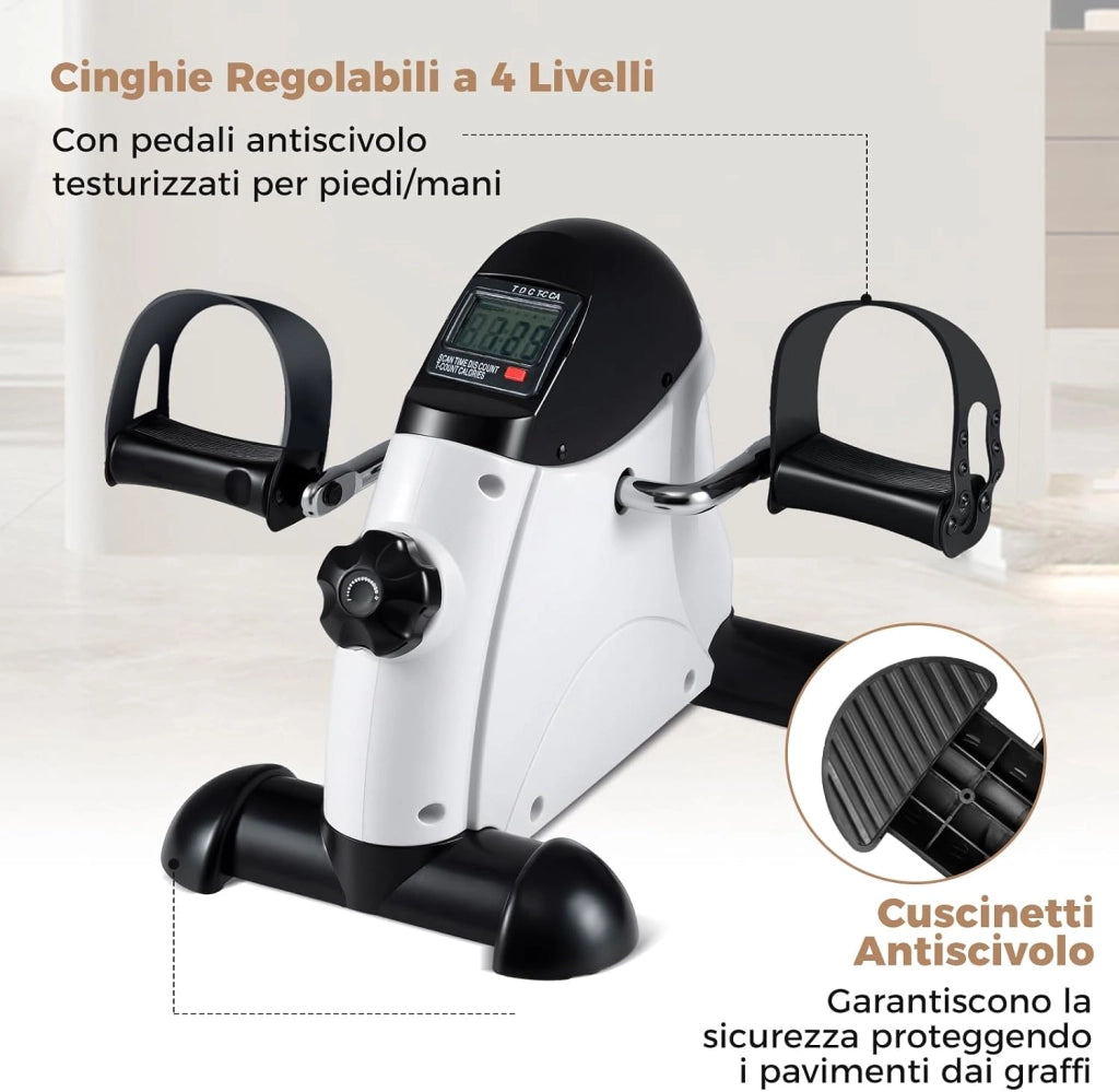 Mini Cyclette, Macchina Portatile per Pedaliere Braccia e Gambe con Display LCD, Cyclette sotto Scrivania da Interno per Allenamento, Portata 100 kg