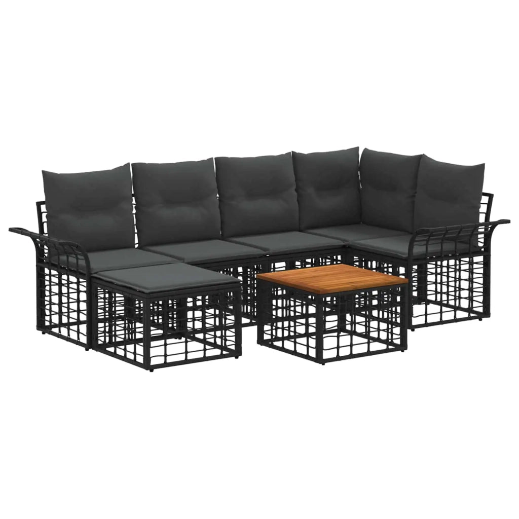 Set di divani da esterno 7 pcs Nero e Grigio scuro Poliestere