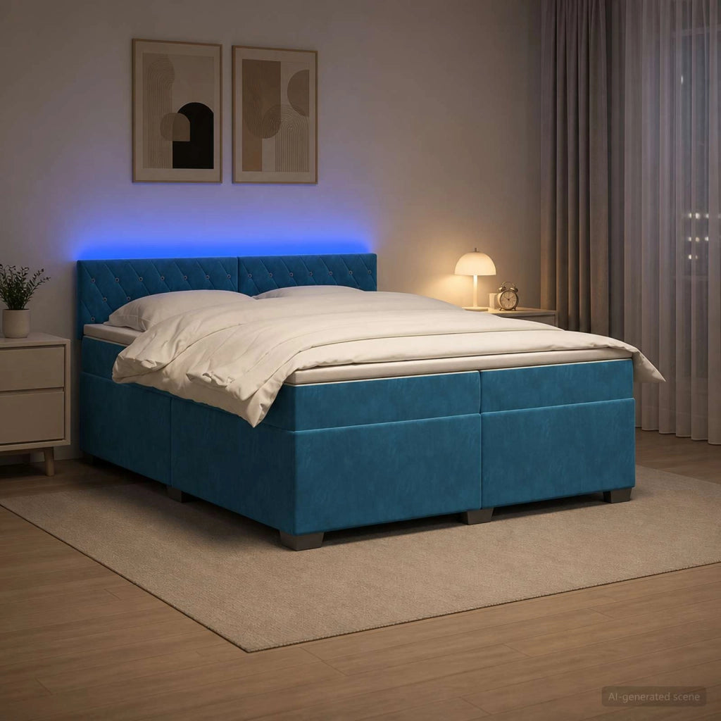 Letto con Box Spring, Materasso e LED Blu 200 x 200 cm Velluto 3452244