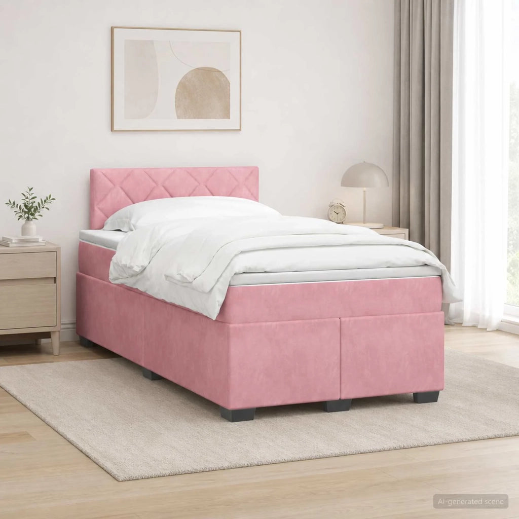 Letto con Box Spring, Materasso e LED Rosa 120 x 200 cm Velluto 3452167