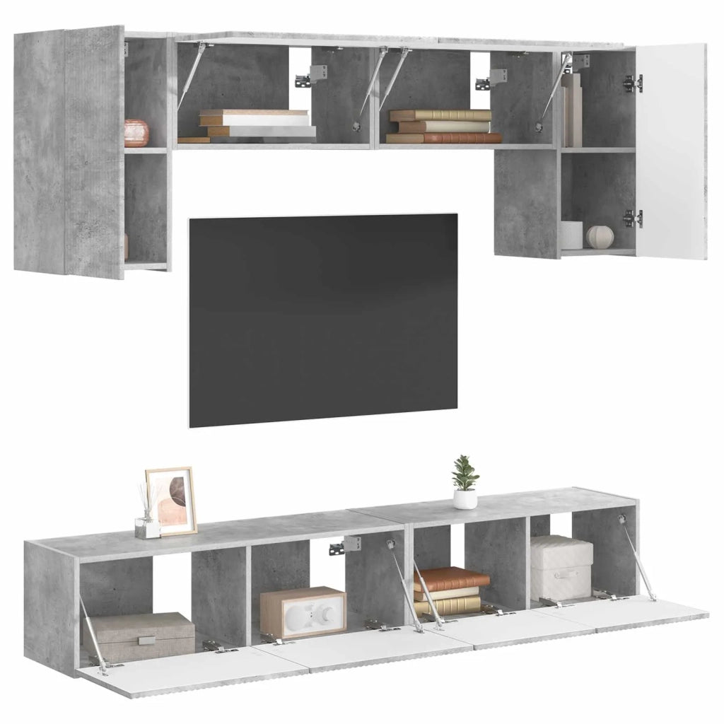 Set mobile TV 4 pz-Credenza per TV Grigio cemento Legno multistrato 482244
