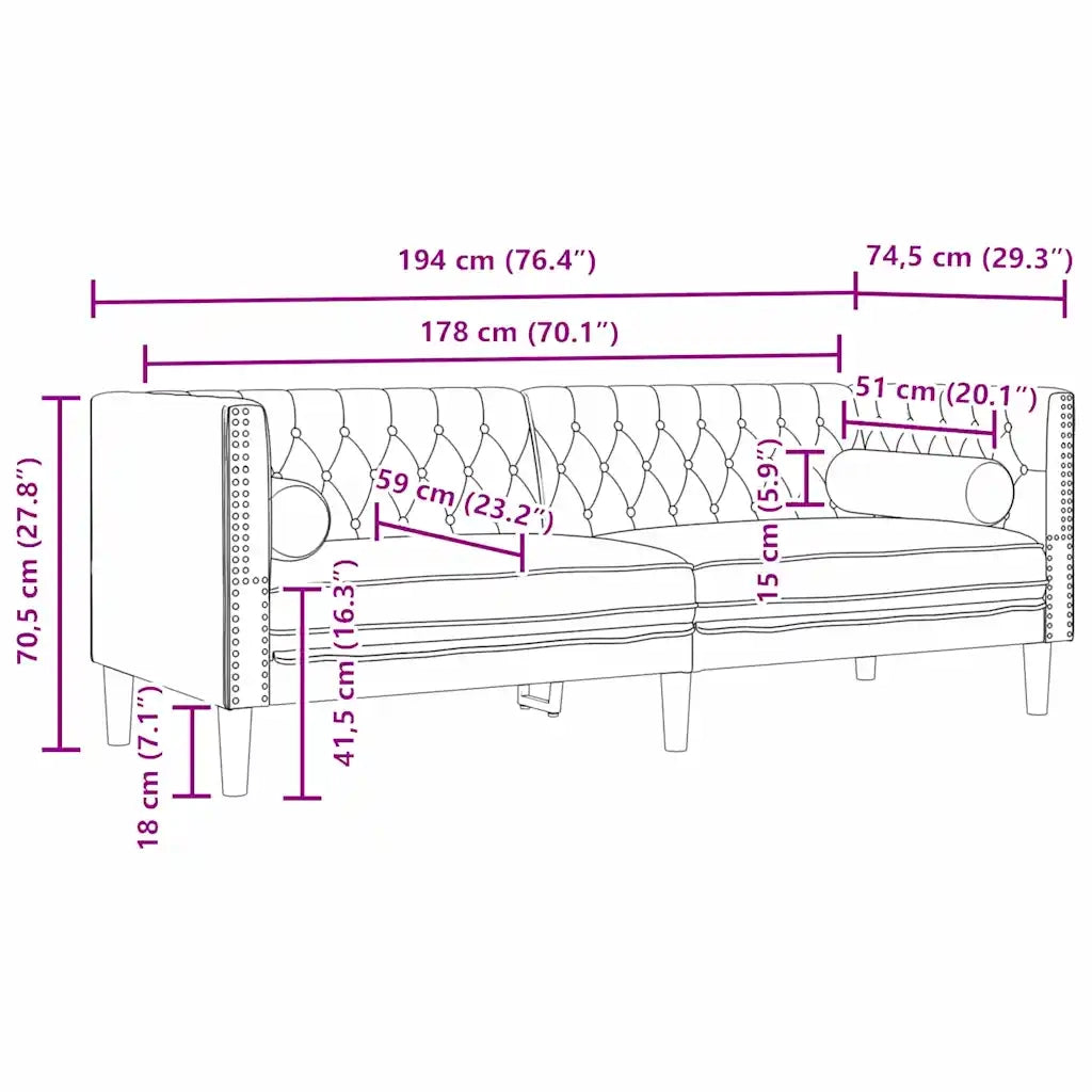 Divano | Divano da soggiorno | Sofa Grigio chiaro 194 x 74,5 x 70,5 cm Velluto