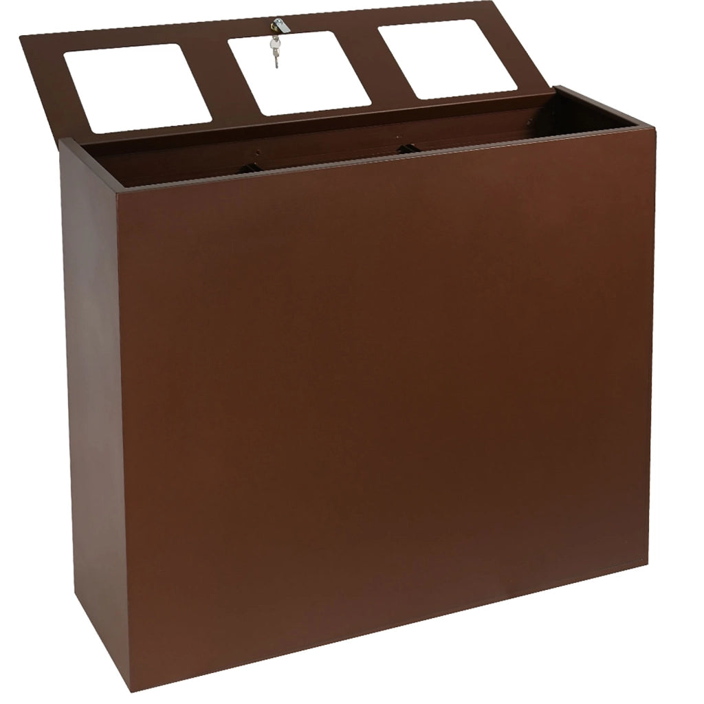 Pattumiera per Raccolta Differenziata 3 Scomparti Capacità 180 lt 90x30x80 cm in Acciaio Corten