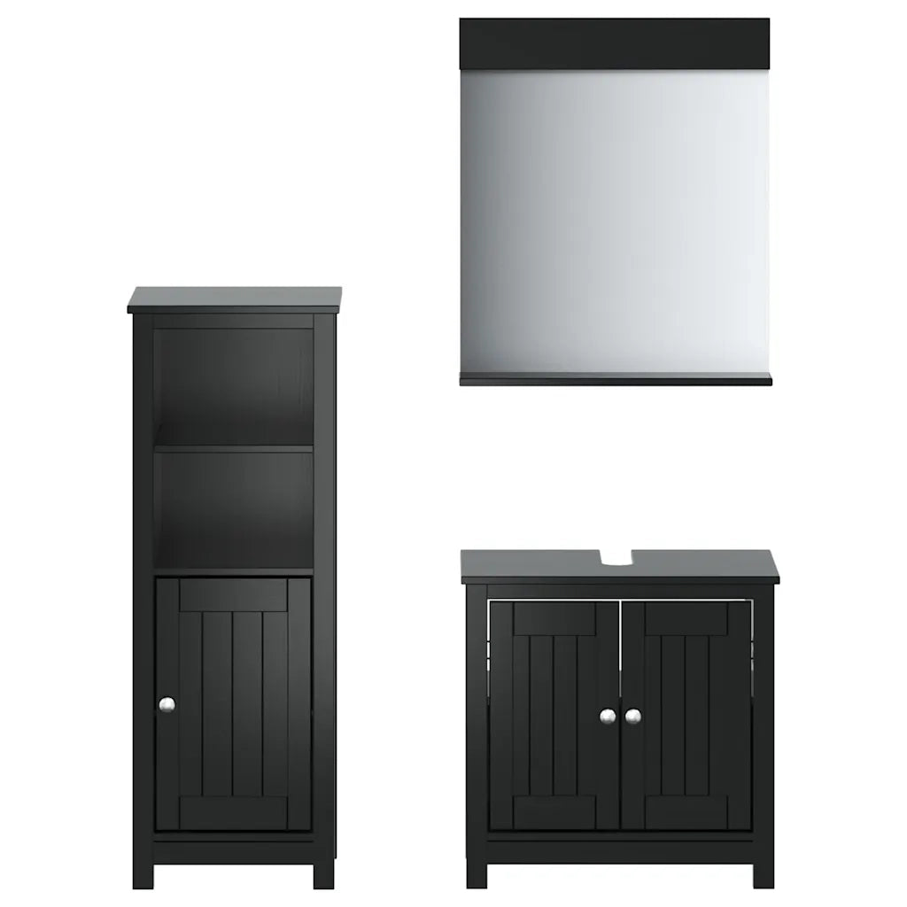 Set Mobili da Bagno | Armadio da bagno 3 pz BERG Nero in Legno Massello di Pino