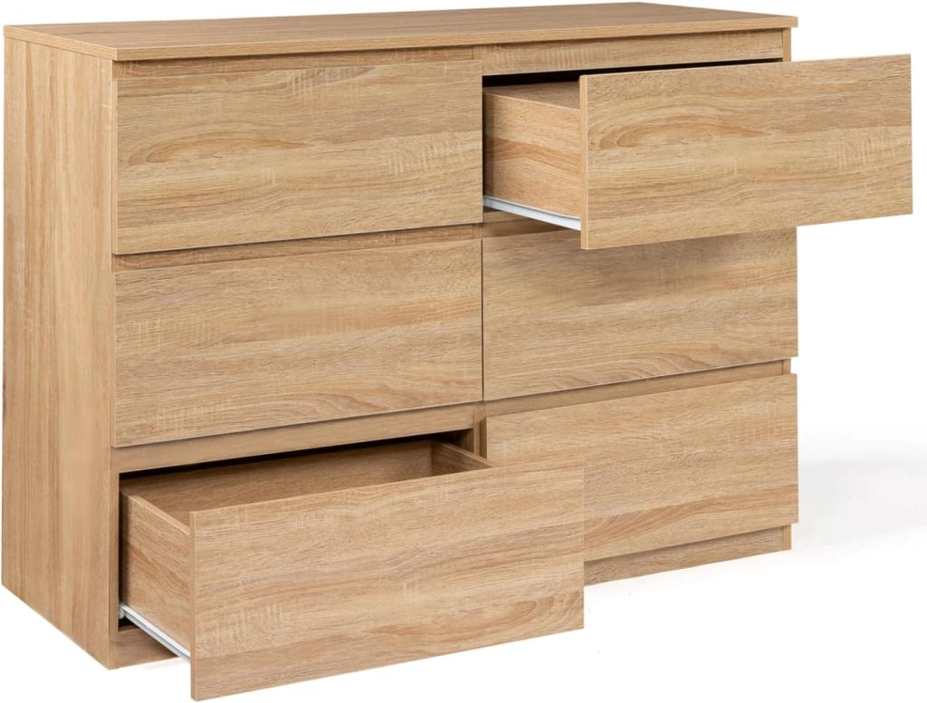 TOMI Cassettone a 6 cassetti da 110 cm in legno effetto faggio