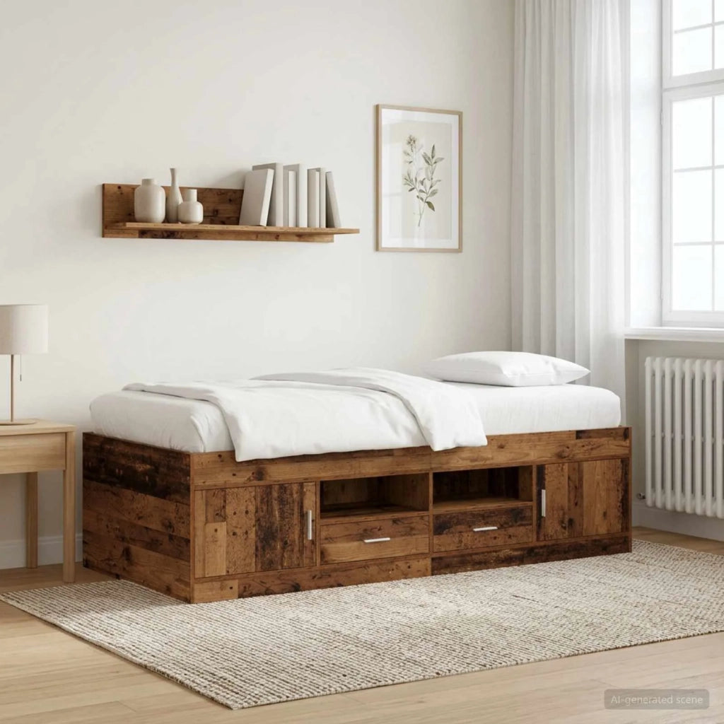 Telaio del letto con storage con porta Legno antico 80 x 200 cm 3429496