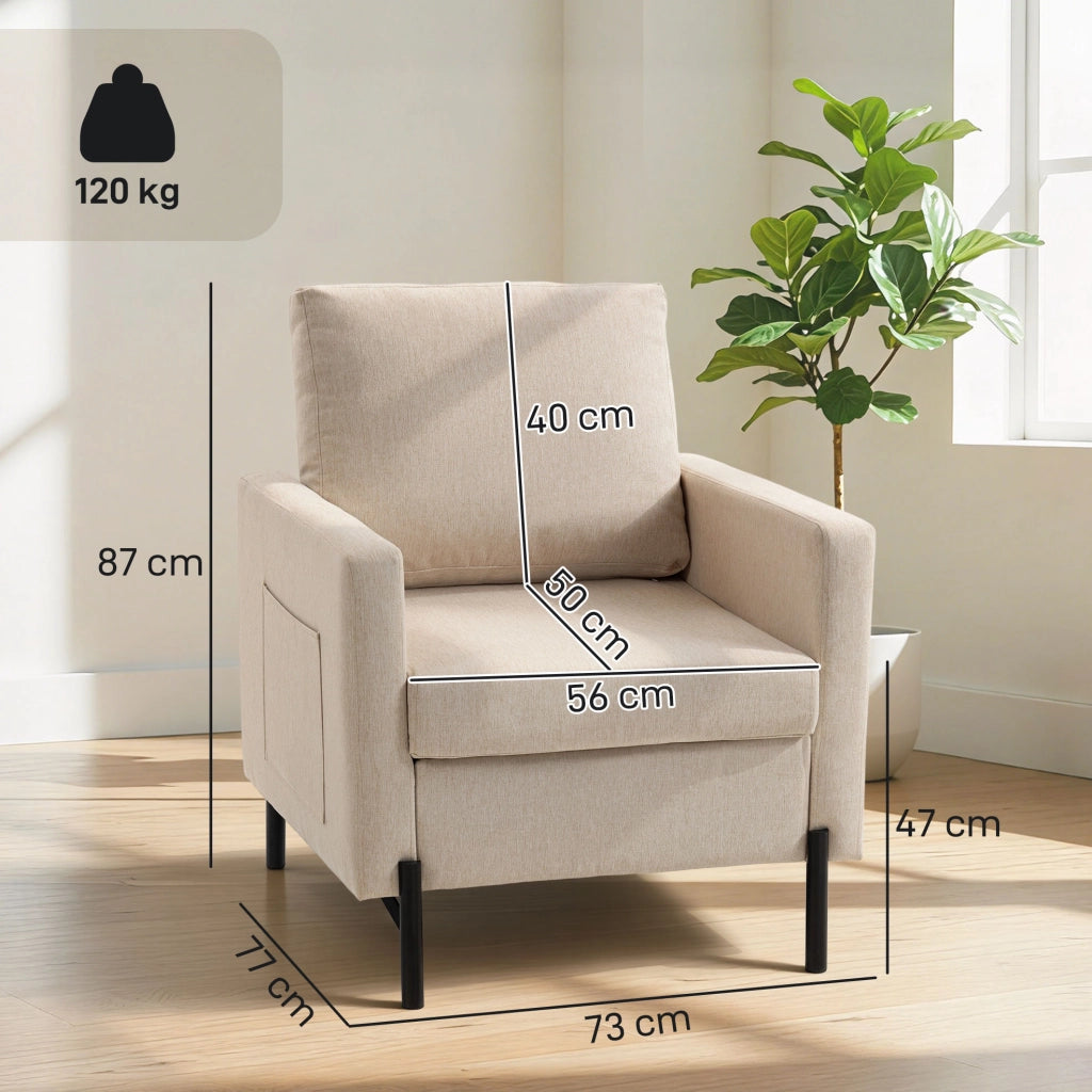 Poltrona imbottita ¨C Minimal ¨C beige, tessuto, 73x77x87 cm