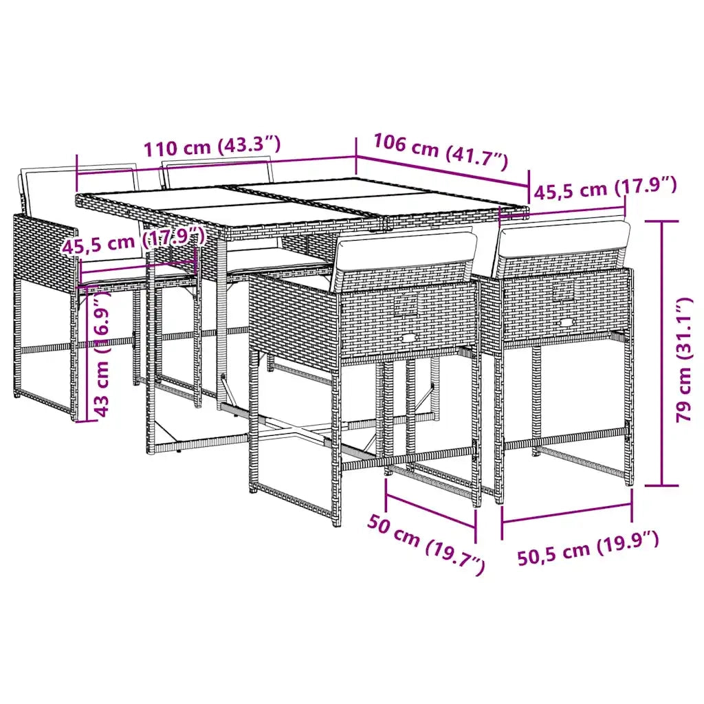 Set da Pranzo da Giardino 5 pz con Cuscini in Polyrattan Grigio