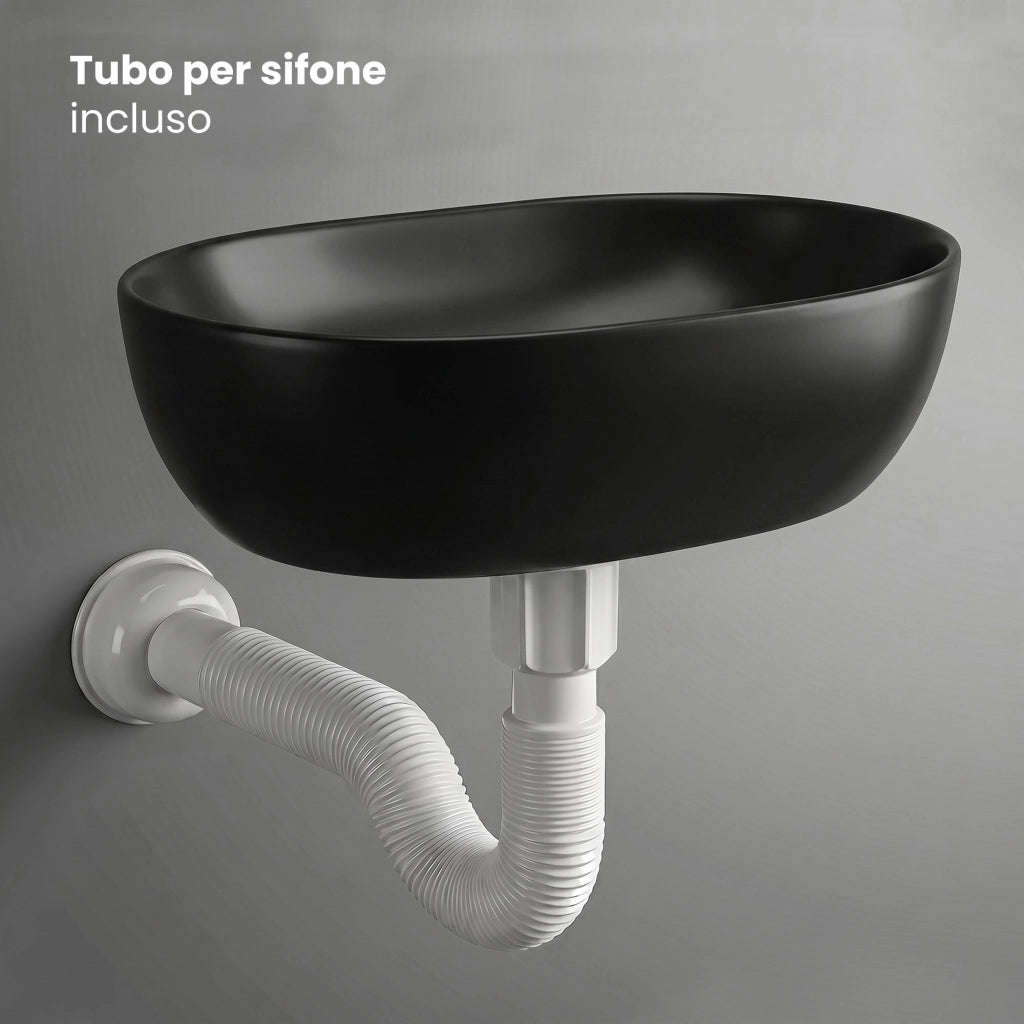 Lavabo da appoggio ovale ELIPSE ceramica 49 cm Nero Opaco